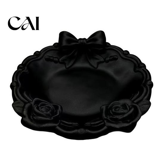 Retro Lolita Jewelry Plate 3D Printed Bow And Rose Tray, Decorative Bowknot Storage Organizer Decor for Rings Earrings Necklaces, Cute