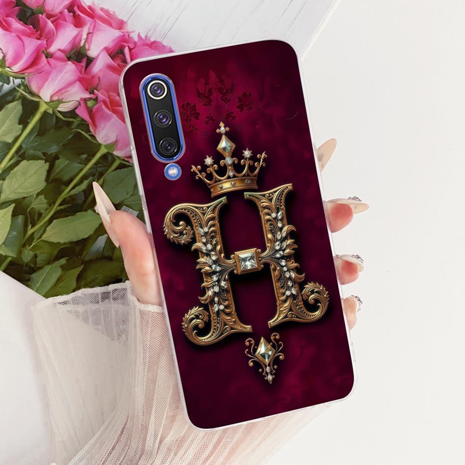 Чехол для Xiaomi Mi 9 SE Модный с буквами от A до Z Короной Задняя крышка Мягкий силикон Прозрачный Тонкий Чехол для телефона Для Xiaomi Mi 9 Mi9 Mi9SE Funda