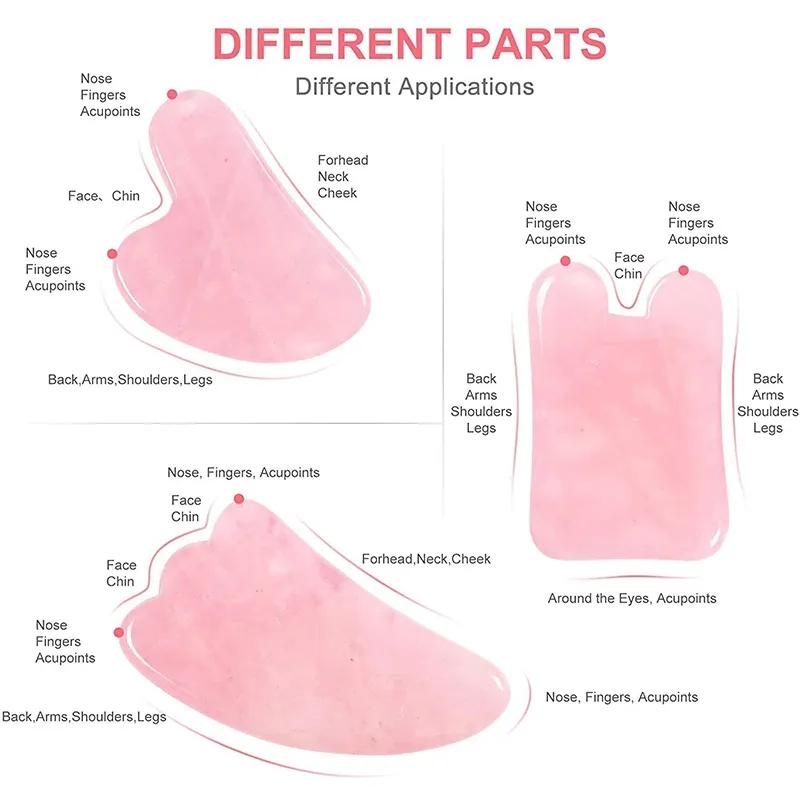 100% Natural Rose Quartz Jade Roller Gua Sha Massager Set Jade Stone Gouache Scraper Facial Massage Lifting SPA Anti Aging Tools