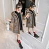 Girls Fall and Winter Medium-length Korean Version of The Jacket Middle and Large Children Thickened and Padded Plaid Coat