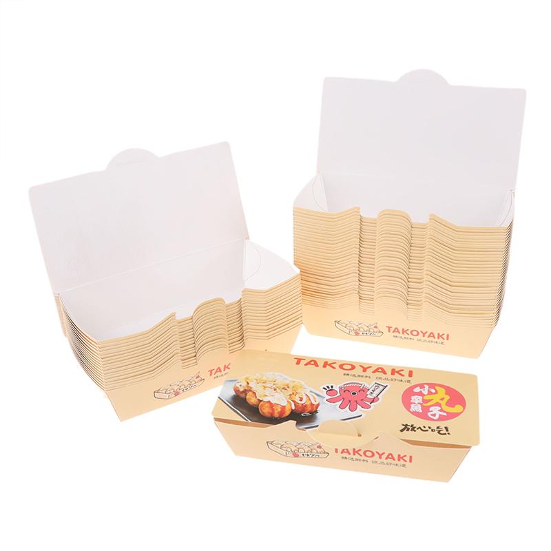 50Pcs Octopus Ball Packaging Box Japanese Street Food Takoyaki Disposable Takeaway Snack Packing Paper Container Party Supplies