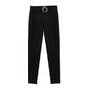 Women Casual Trousers High Waist Suit Pants Metal Buckle Pockets Solid Color Slim Fit