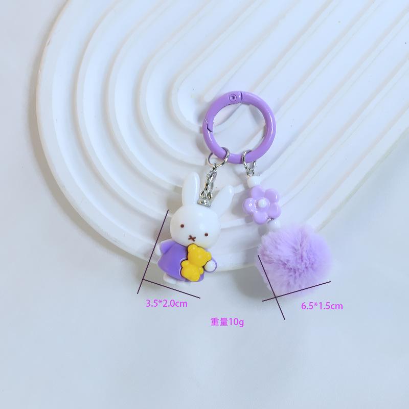 Cute Cartoon Rabbit Plush Ball Keychain With Spring Coil For Phone Earphone Bag Charm Pendant Accessory