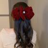 Cloth Bowknot Spring Clip Rhinestone New Year Hairpin Red Velvet Bow Hair Clip  Ponytail Holder