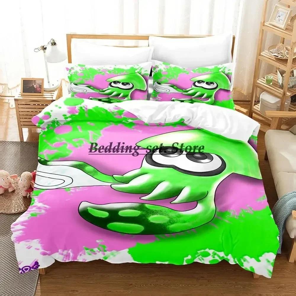 Splatoon 3 Inkling Squid Bedding Set Single Twin Full Queen King Size Bed Set Aldult Kid Bedroom Duvetcover Sets