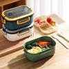 Microwave Lunch Box with Fork Spoon Portable Hermetic Lunch Box 2 Layer Grid Children Student Office Bento Box Food Storage Container