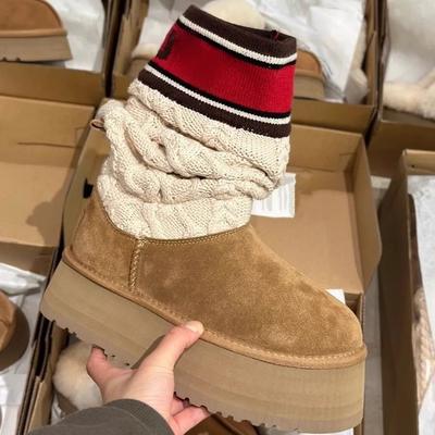 Меховые интегрированные зимние сапоги с высоким голенищем, шерстяным голенищем, зимние женские 2023, новые, на толстой подошве-маффине, с увеличением высоты, женские, трендовые