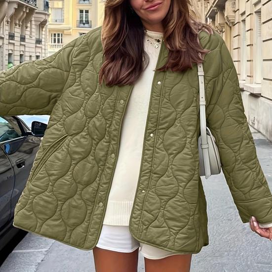 Женская стеганая легкая пуховая куртка Зимняя повседневная с длинными рукавами на пуговицах Утепленная верхняя одежда Пальто с карманами