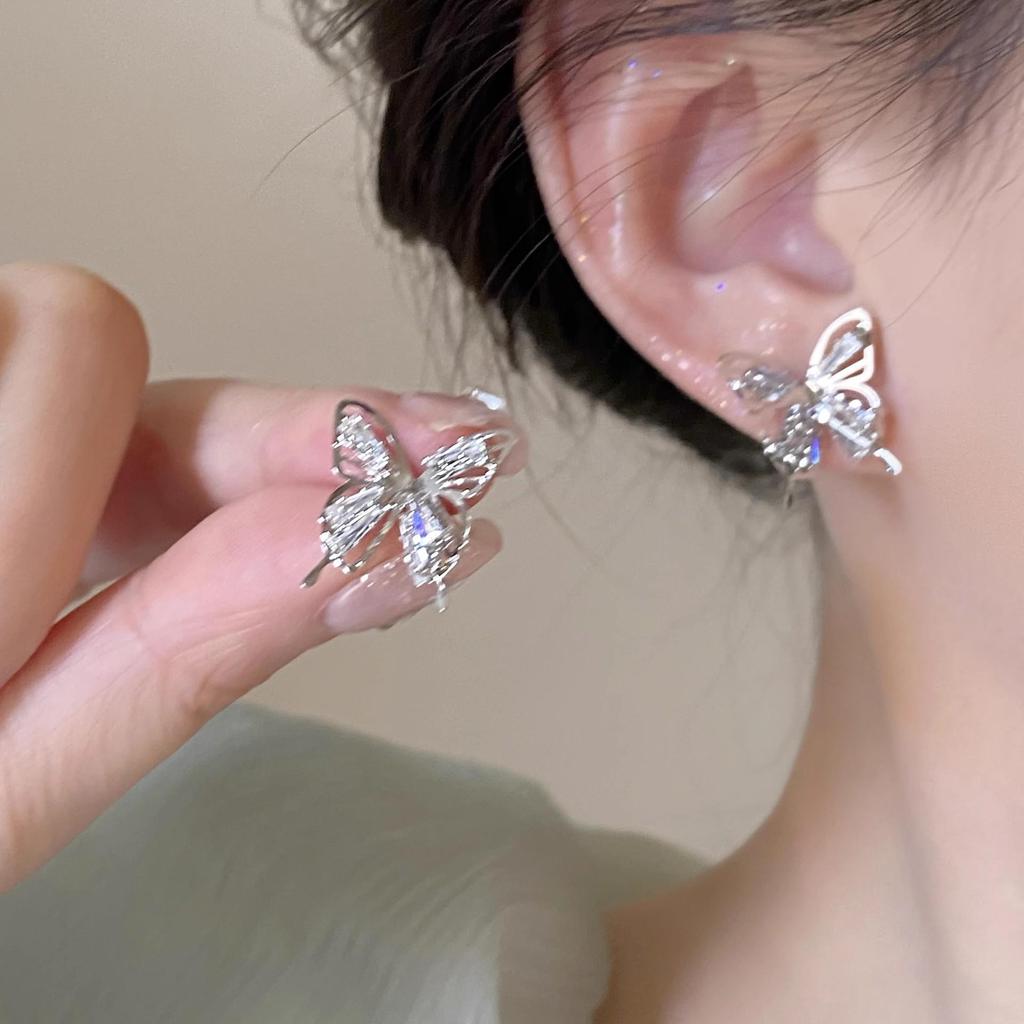 Уникальные серьги-пусеты из серебра 925 пробы с цирконом и жемчугом в виде бабочек для женщин - Высококачественная модная бижутерия