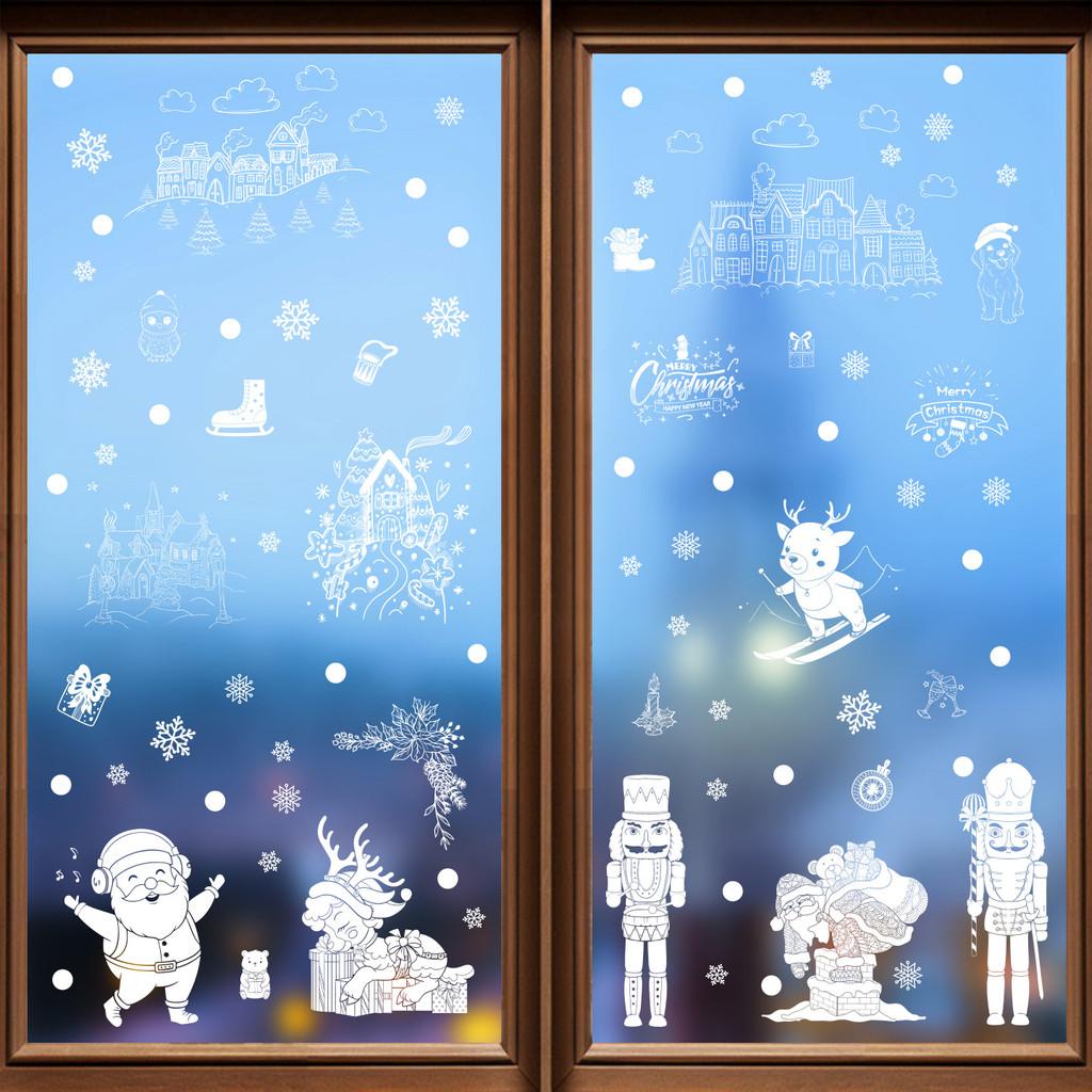 Window Holiday Pvc Sticker With Snowflakes Santa Snowmen For Decor Christmas