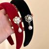 Korean Black Velvet Camellia Flower Headbands for Women Girls Elegant BB Clip Pearl Hairband Headwear Hair Accessories