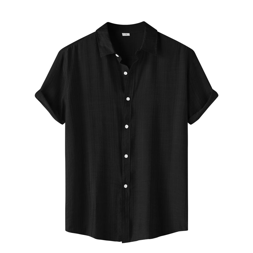 Мужская повседневная однобортная однобортная рубашка с короткими рукавами и однотонным воротником