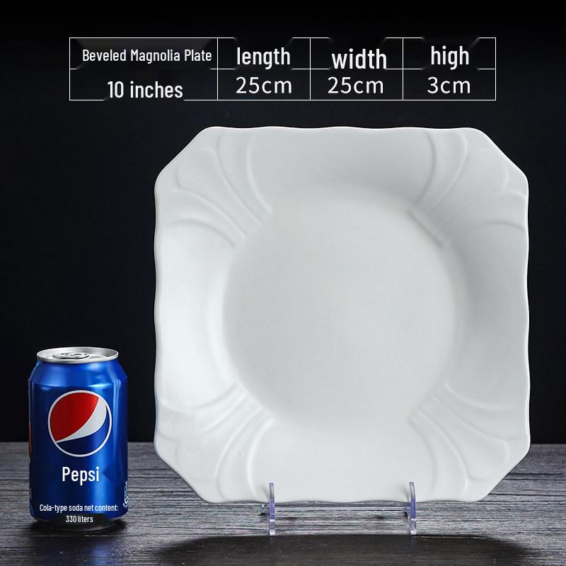 White Porcelain Square Plate for Stir-fry and Hot Dishes - Ideal for Restaurant, Hotel, or Home Use