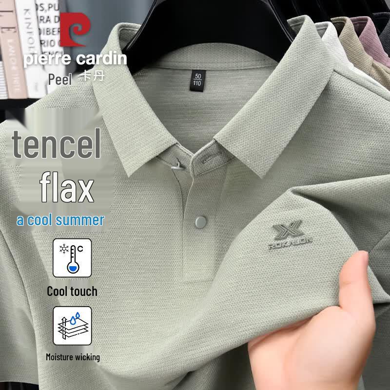 Pierre Cardin Мужская рубашка-поло из льна и тенсела, быстросохнущая, в стиле business casual