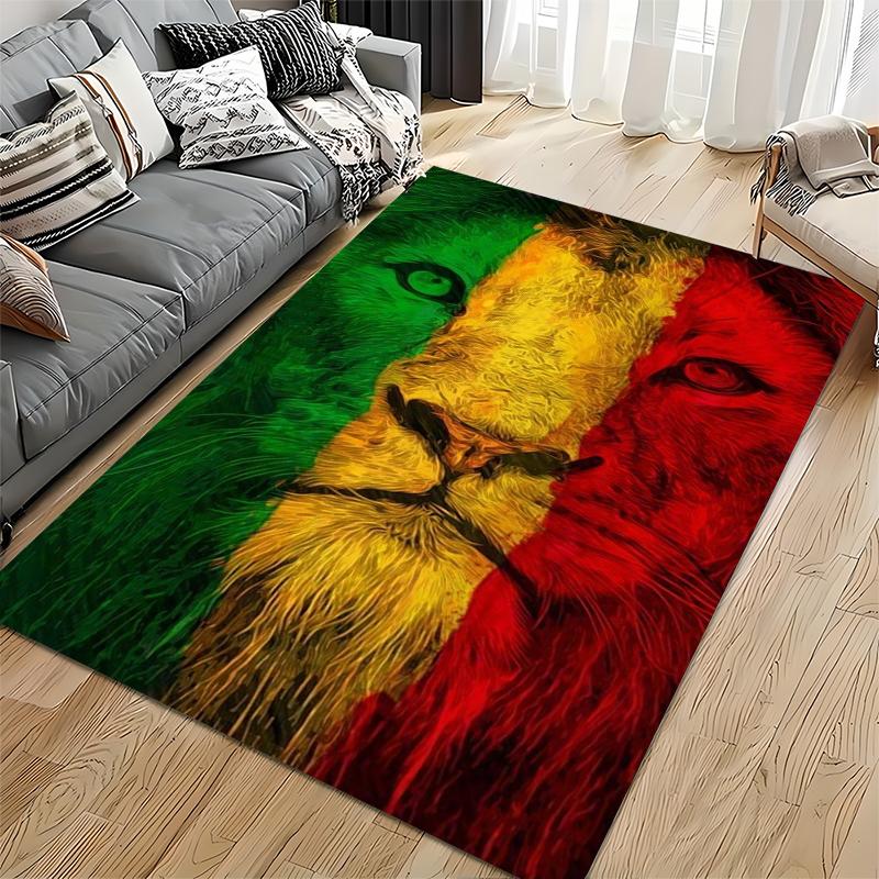 Lion Face Carpet with Green, Yellow, Red Gradient Design for Home Decor Suitable for use as an anti-slip for living room bedroom sofas