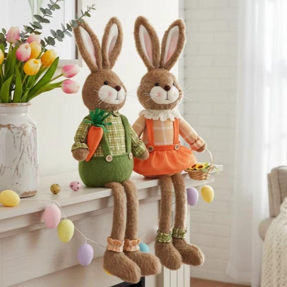 Adorable Handmade Bunny Figurine Pastoral Style Rabbit Decor Bunny Plush Toy Holiday Decor