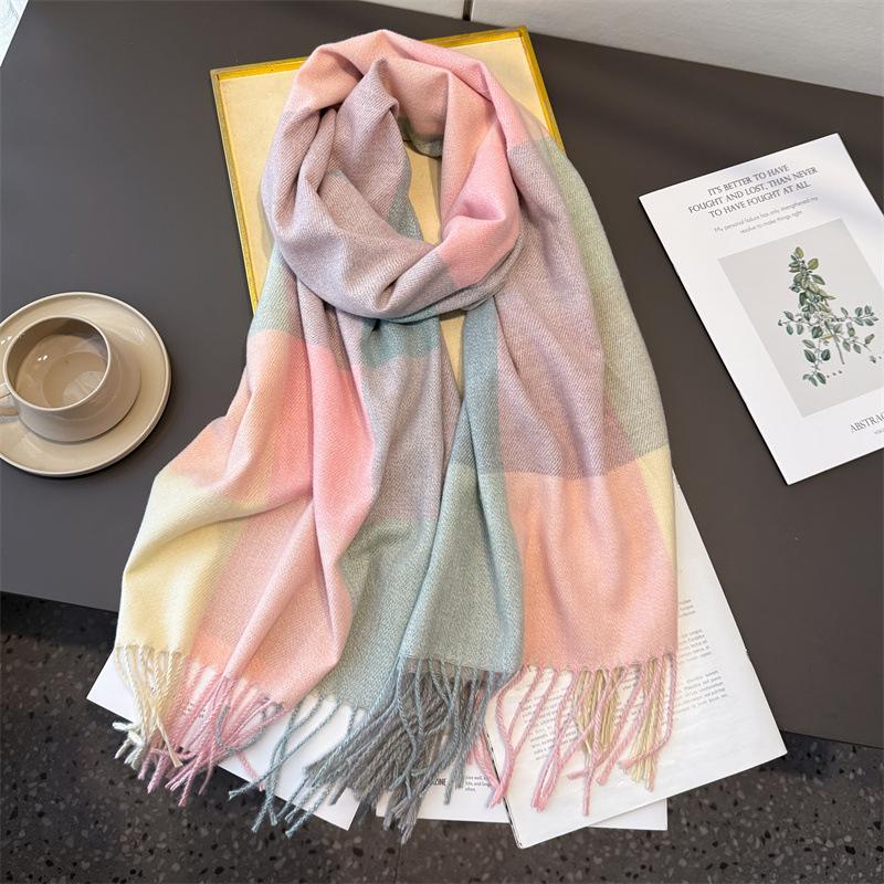 New Winter Fashion Plaid Scarf for Women Men Classic Warm Chunky Soft Cashmere Feel Scarves Match Overcoat Knitted Shawl