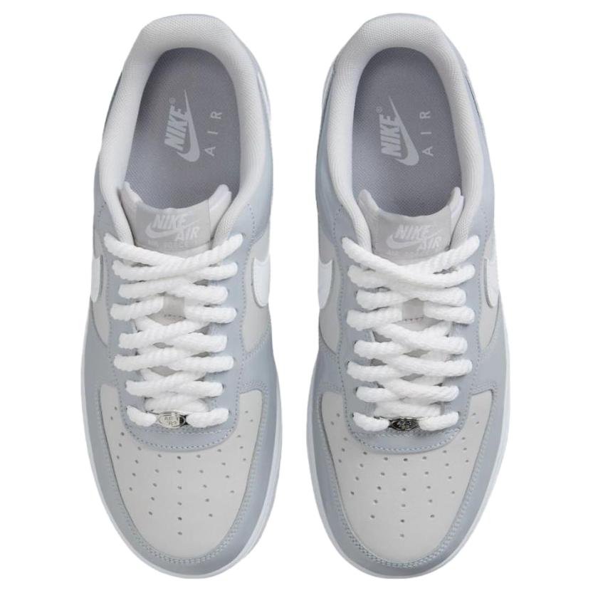 Nike Air Force 1 07 LV8 Wolf Grey Patent мужские кроссовки белые Vast-Grey HV9405-001