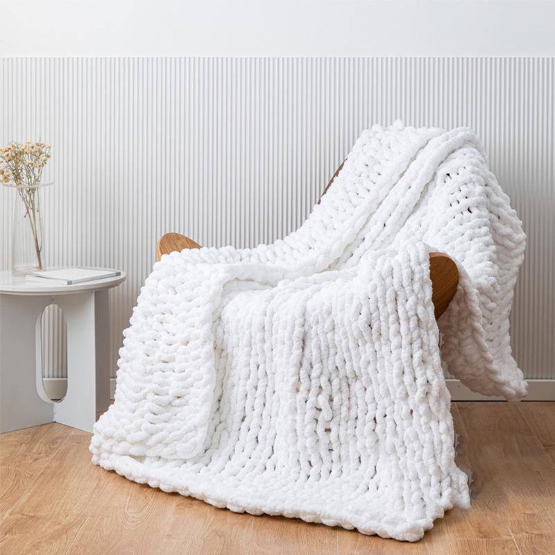 Knit Throw Blanket 20" X 25",Hand Made Large Chenille LoopBYarn Fluffy Throws for Couch Bed, Big Crochet Thick Woven Blanket