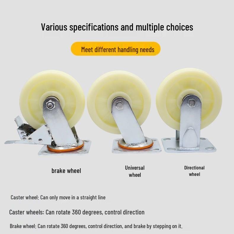Swivel Caster Wheels: 3-8 Inch Nylon, Light/Heavy Duty, Fixed/Brake Options, Load-Bearing Trolley Casters