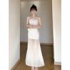 Resort Beach Dress Temperament Hip Length Skirt White Mesh Bandeau Dress Women's Summer