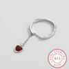 Creative Ruby Fringe Adjustable Opening Couple S925 Silver Ring For Women Heart-Shaped Genuine Sterling Silver Anniversary Jewelry