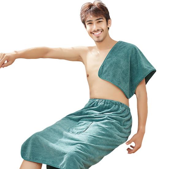 2Pcs/Set Men Bath Towel Adjustable Shower Wrap And Absorbent Towel Wearable Towel Skirt with Pocket for Gym Beach Sauna Spa
