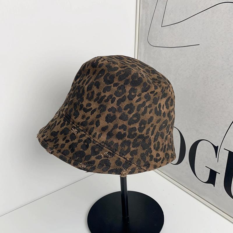 Retro Hole Design Leopard Print Bucket Hats For Women Spring And Summer Travel Sunscreen Versatile Casual Simple Basin Cap