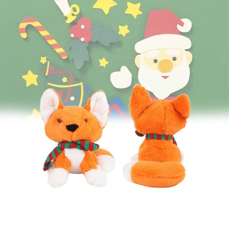 Уютная рождественская лиса, плюшевая игрушка из мягкого короткого плюша с разноцветным шарфом, подарок для праздничного настроения