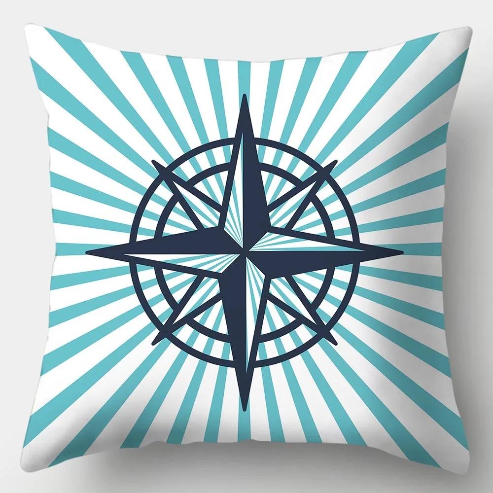 Home Decor Sailor Style Pattern Cushion Cover Square Bedroom Living Room Sofa Marine Theme Printed Cushion Cover 45cmX45cm