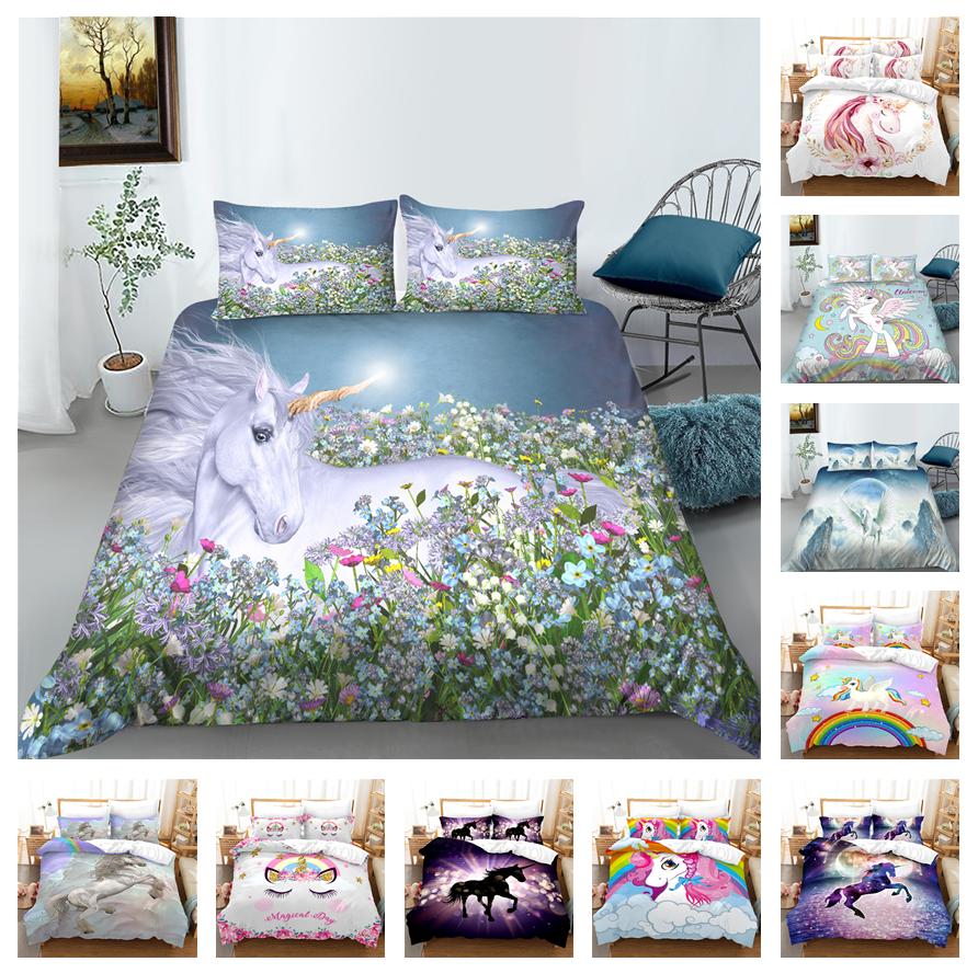 3D Unicorn Series Bedding Set Fantasy Cartoon Animal Duvet Cover and Pillow Case Suitable for Home Decoration In Children's and Women's Rooms
