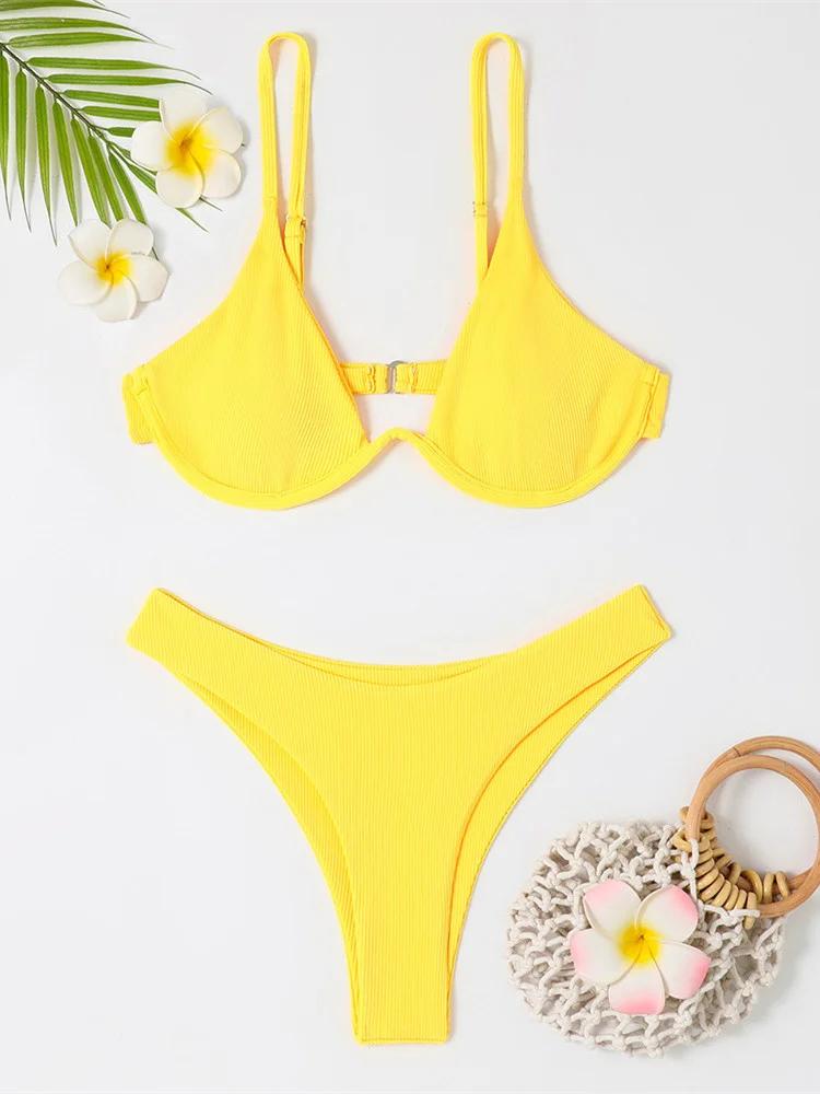 Сексуальный Бикини на Косточках 2025 Женский Черно-Белый В рубчик Push Up Микро Купальник Бразильский С вырезами Купальный Костюм Тонга Купальные костюмы