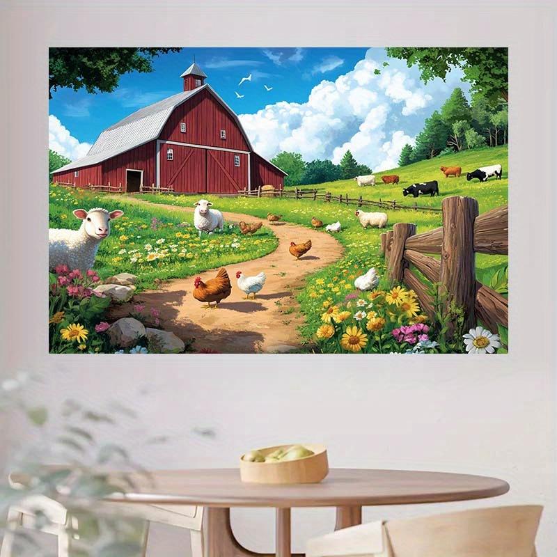 1 piece - Glittering rural scenery barn animal farm background fabric: Polyester fiber