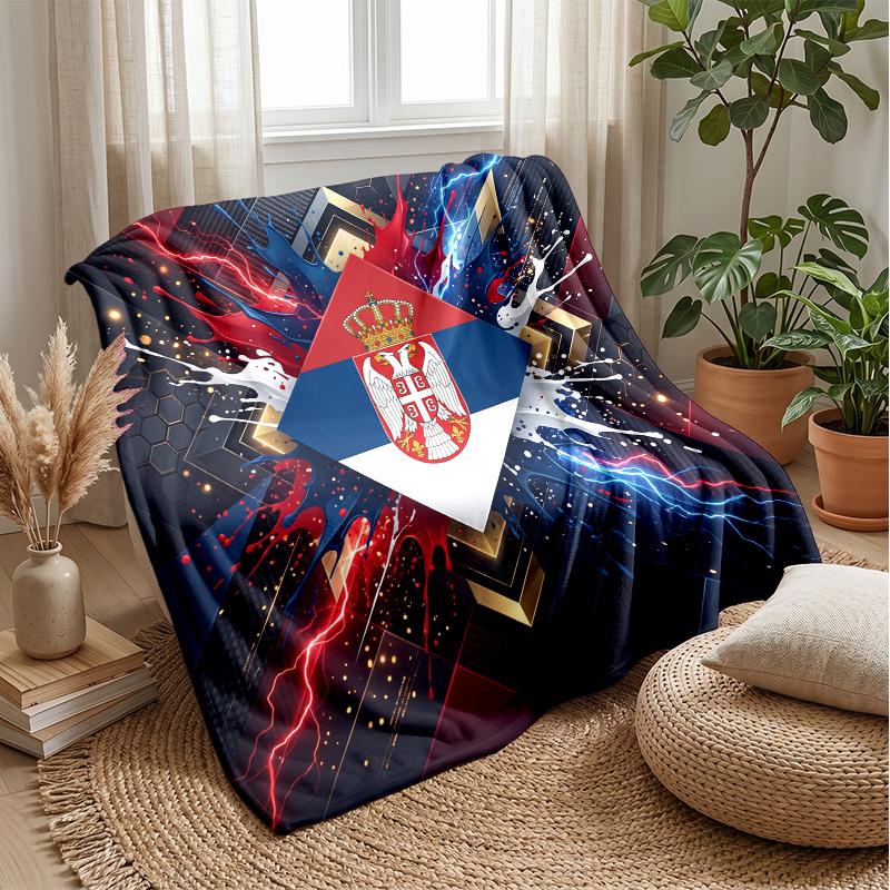 Serbia Printed Flannel Blanket Skin Friendly Warm Decorative Throw for Indoor Couch Bed Daily Use