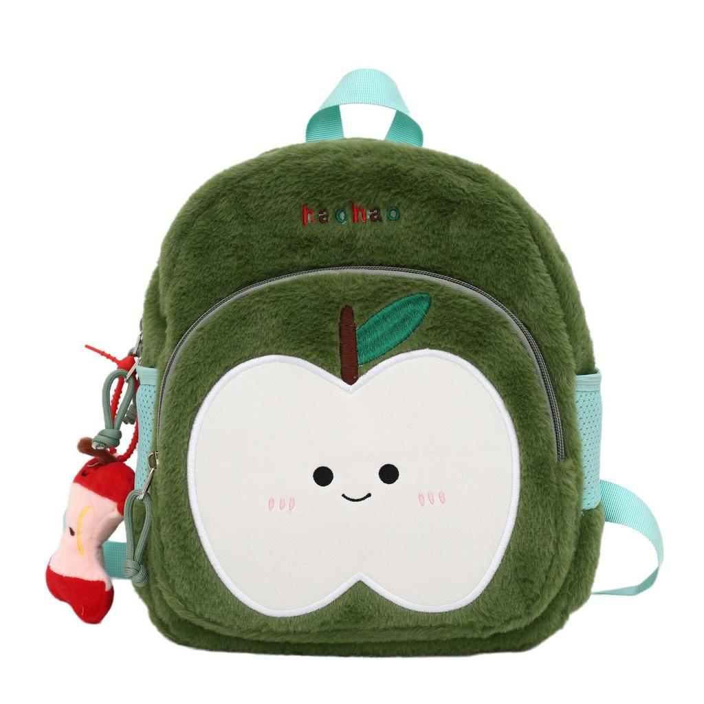 Autumn/Winter Fruit Pattern Plush Backpack for Kids - Cute Cross-Border Design for Boys and Girls.