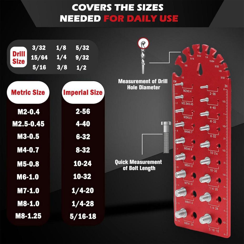 Nut and Bolt Thread Checker Aluminium Alloy Accurate Metric Screw Bolt Size and Thread Gauge