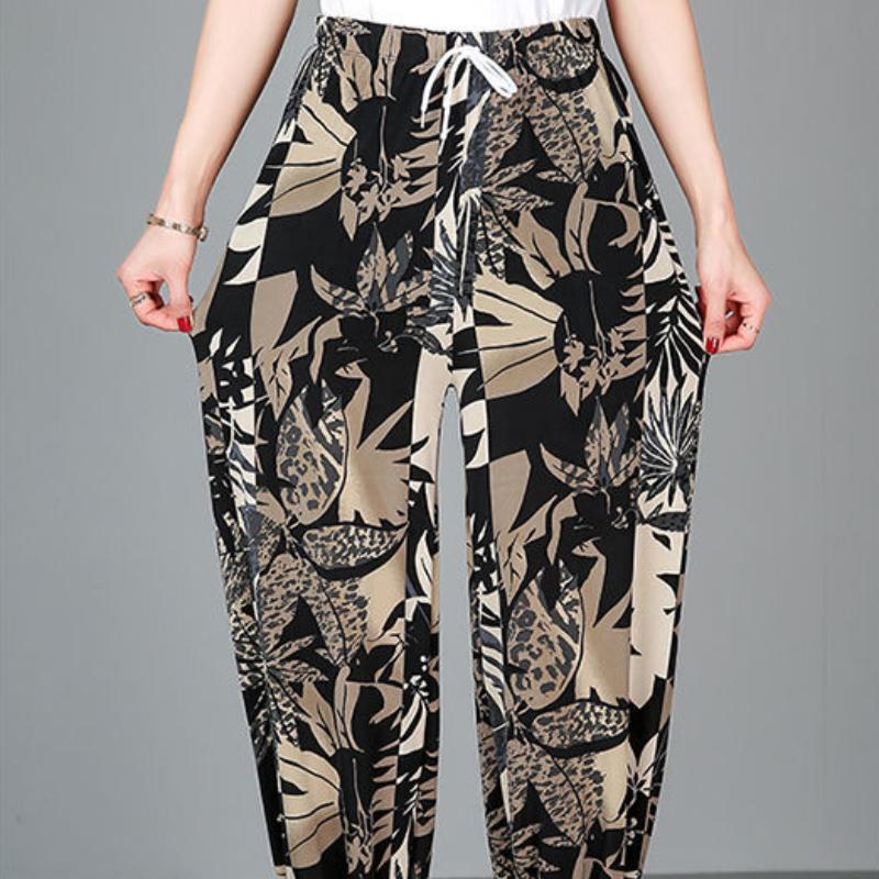 Укороченные брюки, женские летние брюки с тонкой эластичной резинкой на талии, большие размеры, брюки для среднего и пожилого возраста, шаровары