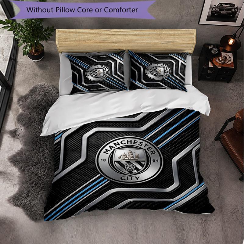 Manchester City Pattern 3 Pieces Bedding Set Soft Microfiber Duvet Cover with Pillow Cases for Bedroom