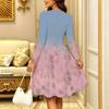 Women Long Sleeve Round Neck Midi Dress Boho Abstract Mandala Dot Floral Print Flared Casual Dress