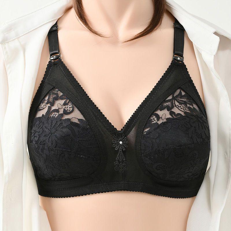 Middle Aged and Elderly Women's Underwear In Large Size Four Seasons Full Cup No Steel Rim Bra Gather and Collect Secondary Breast Bra