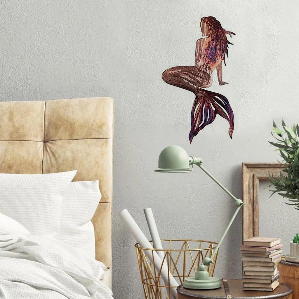 Mermaid Metal Art Wall Decor,Metal Wrought Iron Mermaids Handmade Creative Craft Panels For Wall Art Home Garden Beach