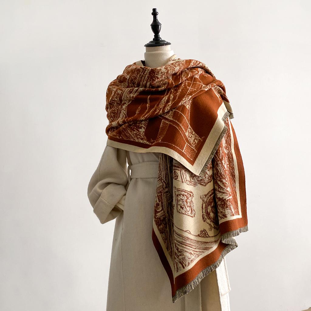 New Luxury 2-Sided Imitation Cashmere Scarf - Ultra Soft Women's Winter Thickened Jacquard Wrap Shawl with Stylish Patterns