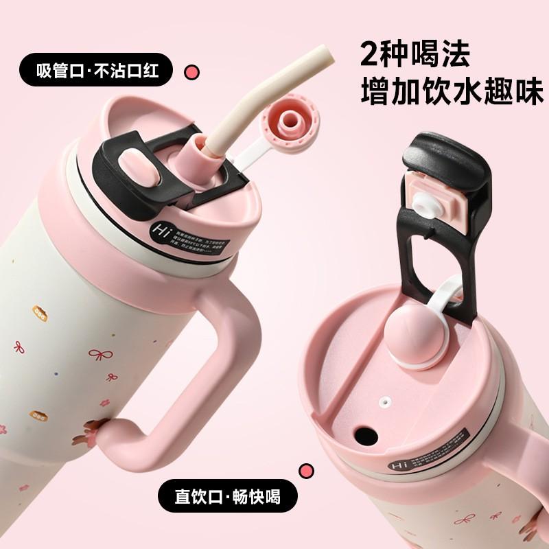Large Capacity Vacuum Insulated Stainless Steel Tumbler With Straw Women 1000ml Leakproof Travel Water Bottle