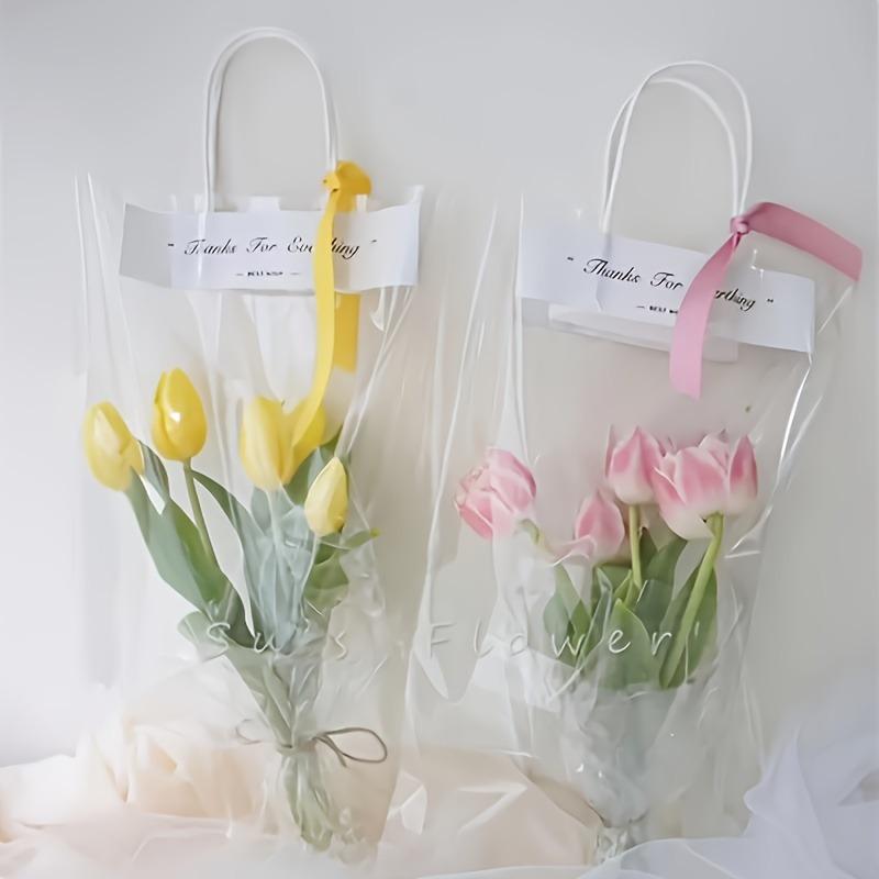 Transparent Plastic Flower Pattern Handbag | Gift Wrapping Supplies for Mother's Day, Weddings, Birthdays, Holiday Gifts