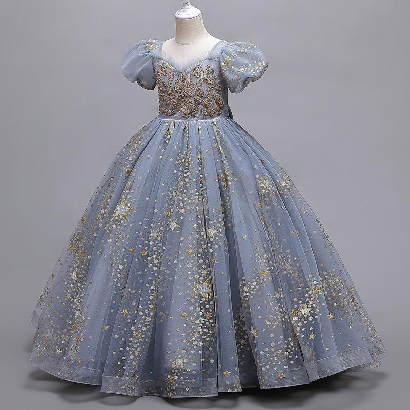 4-13 Year Old Elegant Girl Party Dress Sequin Embroidered Mesh Gorgeous Ball Evening Dress Formal Cocktail Girl Princess Dress