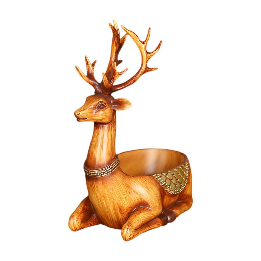 Cartoon Deer Statue Candy Dish Desktop Storage Tray Cute Decorative Figurine for