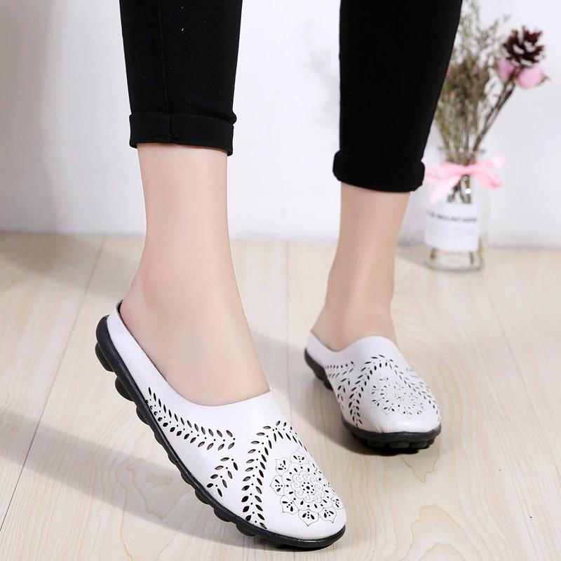 Женские весенне-осенние низкие туфли на плоской подошве с полыми бобами, женские одинарные туфли большого размера, полутапочки