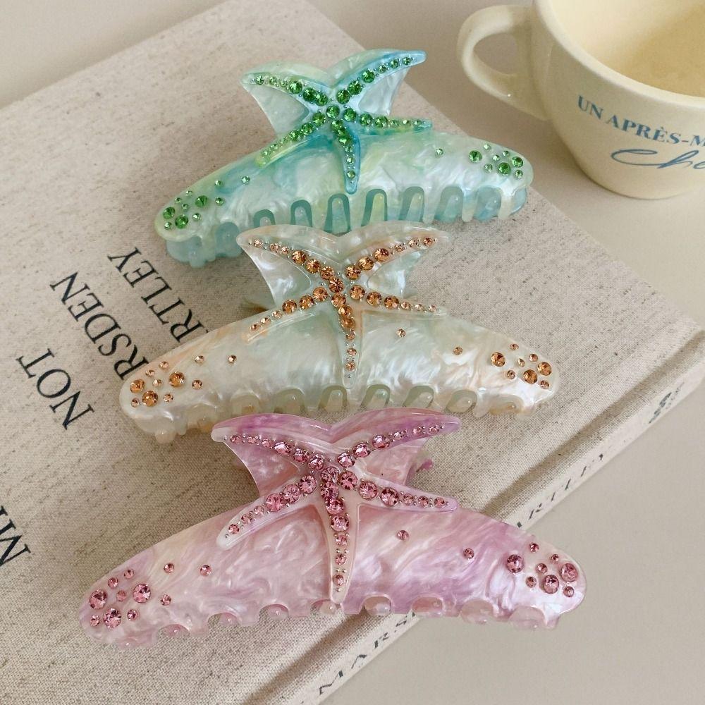 Acetic Acid Starfish Acetate Hair Clip Elegant Crystal Shell Hair Claw Rhinestone Shark Clip Beach