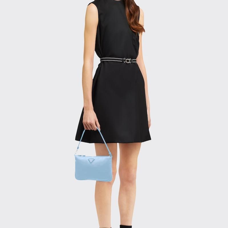Prada Re-Nylon Эмаль Металл Треугольный Логотип Застежка-молния Тканевая Сумка через плечо Женская Синяя