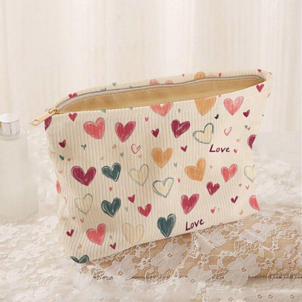 Corduroy Cosmetics Storage Bag Zipper Closure Portable Makeup Bag Large Capacity Cosmetic Organizer Toiletry Organization